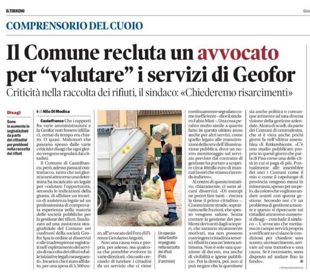 Il Comune recluta un avvocato per criticità con Geofor e raccolta rifiuti