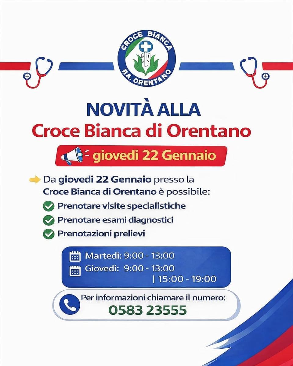 Nuovo servizio prenotazioni CUP alla Croce Bianca di Orentano